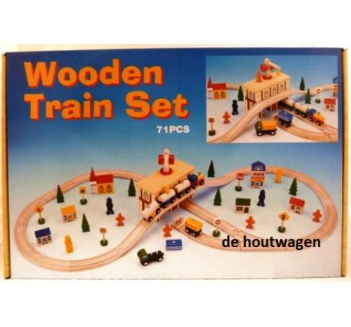 houten treinbaan set 71 delig